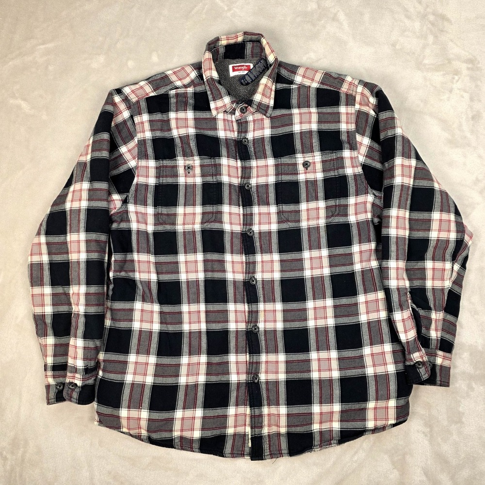 Wrangler Shirt Mens L Black Plaid Sherpa Lined Jacket Workwear Shacket Outdoor
